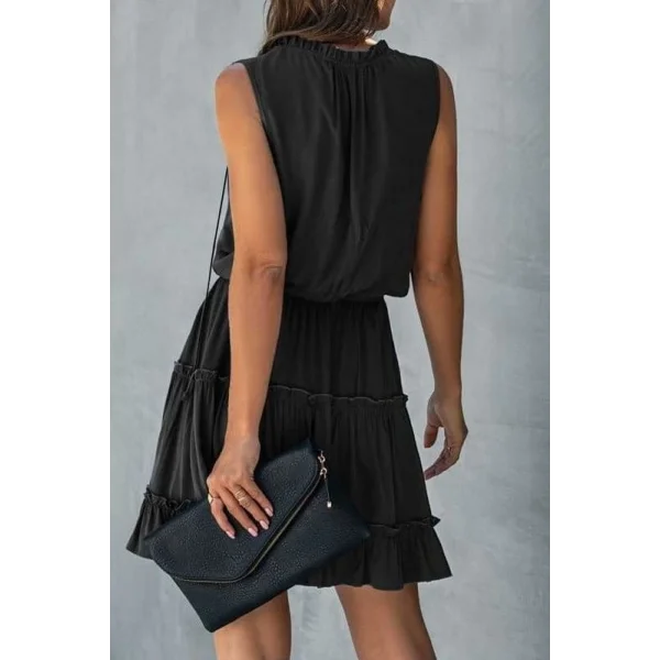 Kadın V Yaka Eteği Volanlı Ipek Ayrobin Kumaş Elbise