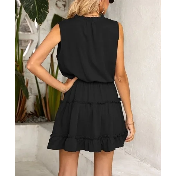 Kadın V Yaka Eteği Volanlı Ipek Ayrobin Kumaş Elbise