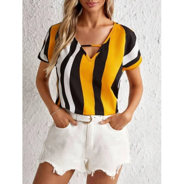 Kadın V Yaka Kısa Kol Mikro Bluz