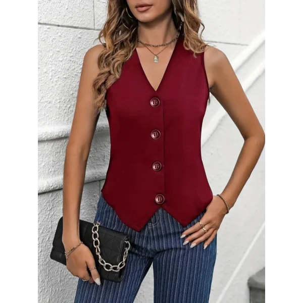 Kadın V Yaka önden Düğmeli Ithal Krep Yelek