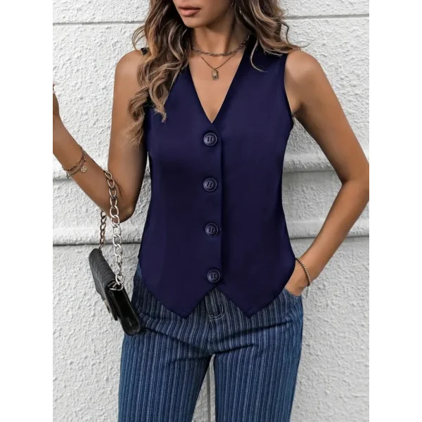 Kadın V Yaka önden Düğmeli Ithal Krep Yelek