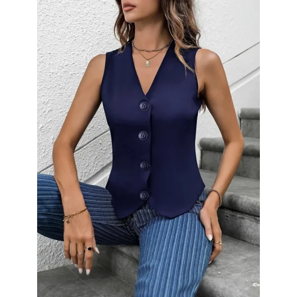 Kadın V Yaka önden Düğmeli Ithal Krep Yelek