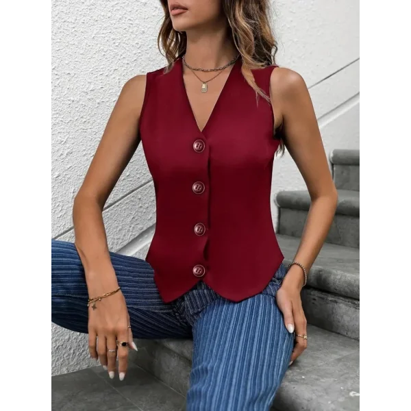 Kadın V Yaka önden Düğmeli Ithal Krep Yelek