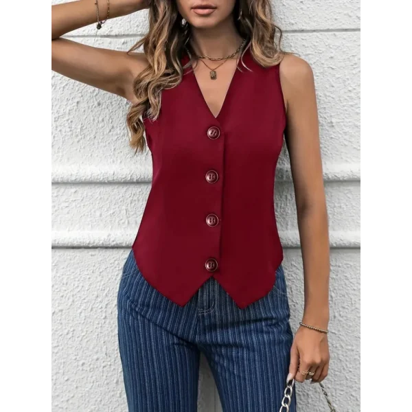 Kadın V Yaka önden Düğmeli Ithal Krep Yelek