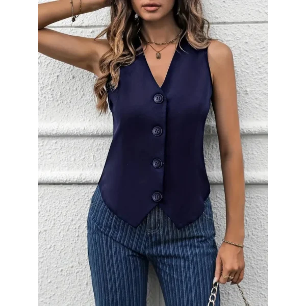 Kadın V Yaka önden Düğmeli Ithal Krep Yelek