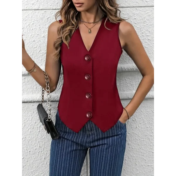 Kadın V Yaka önden Düğmeli Ithal Krep Yelek