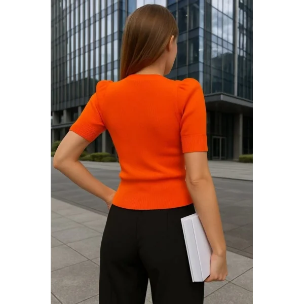 Kadın V Yaka Önü Büzgü Detaylı Triko Bluz