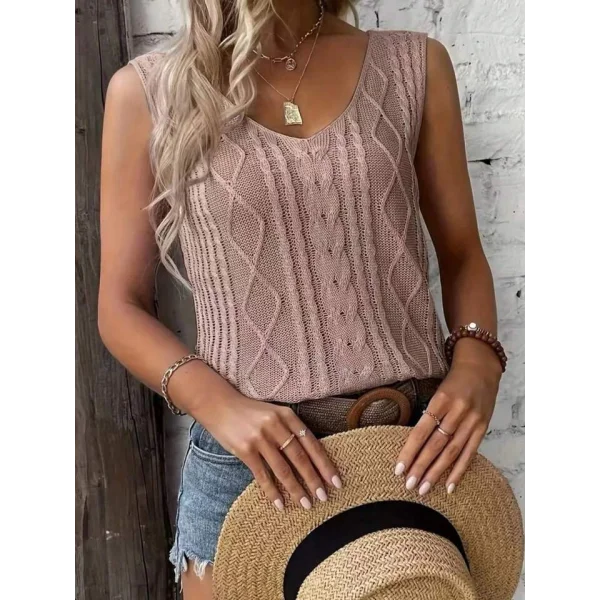 Kadın V Yaka örme Detay Triko Kolsuz Bluz