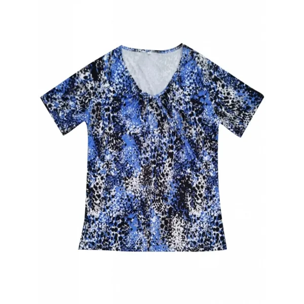 Kadın V Yaka Renkli Leopar Desen Büzgü Detay Süprem Bluz