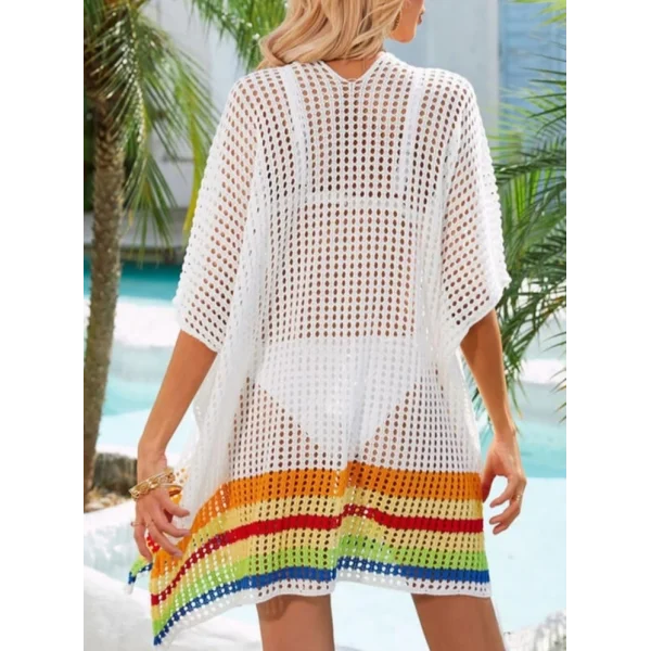 Kadın V Yaka Renkli şeritli örme Triko Pareo