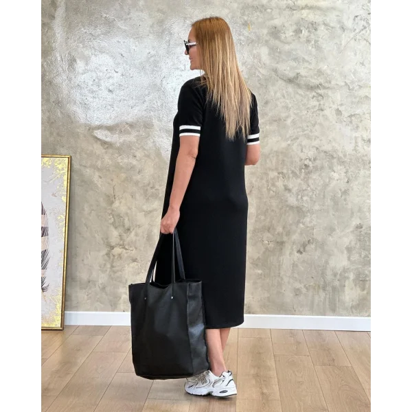 Kadın V Yaka Ribana Detay Midiboy Elbise