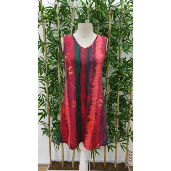 Kadın V Yaka Sıfır Kol Desenli Süprem Elbise