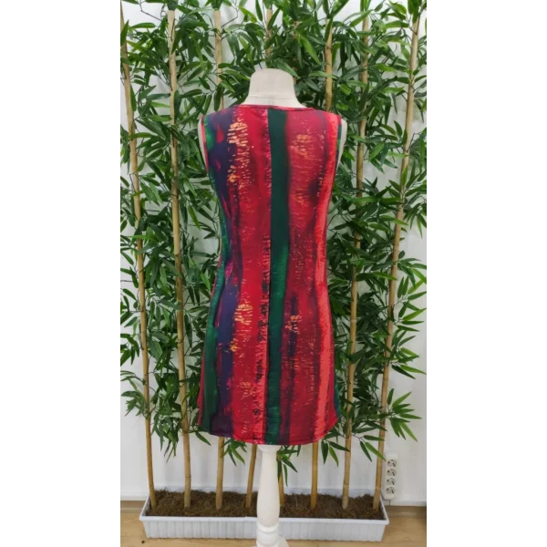 Kadın V Yaka Sıfır Kol Desenli Süprem Elbise