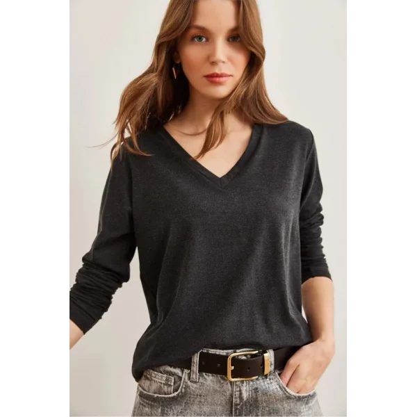 Kadın V Yaka Triko Bluz