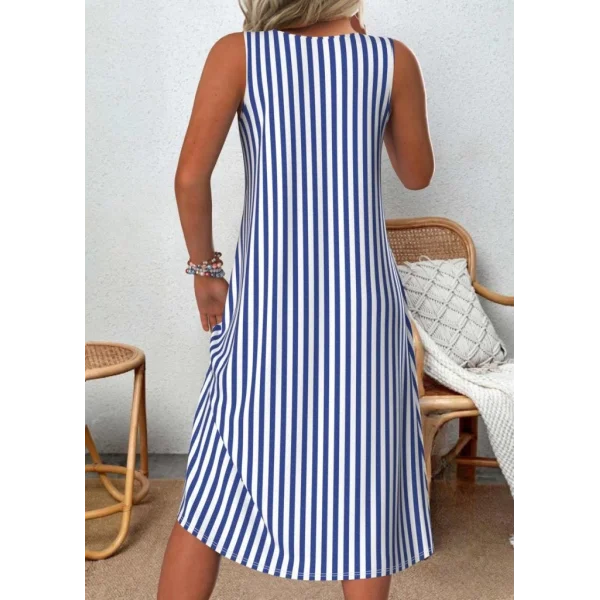 Kadın V Yakalı Askılı çizgili Midi örme Viskon Elbise