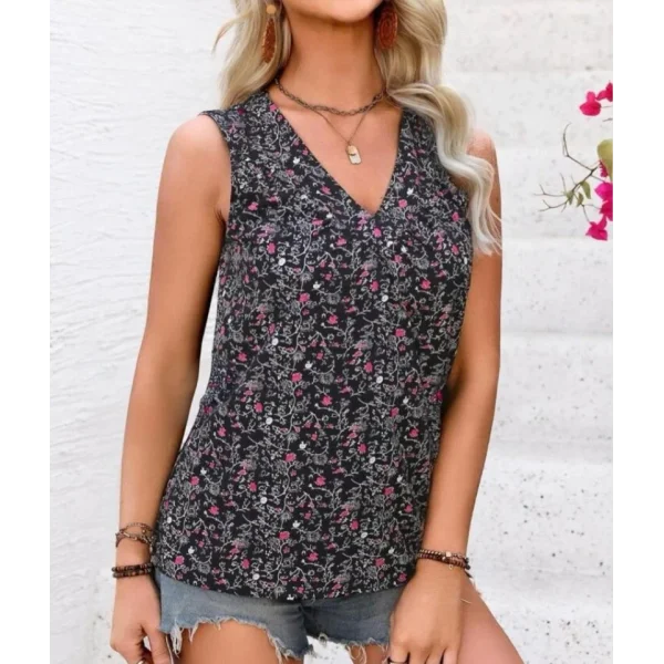 Kadın V Yakalı çiçek Baskılı Süprem Bluz