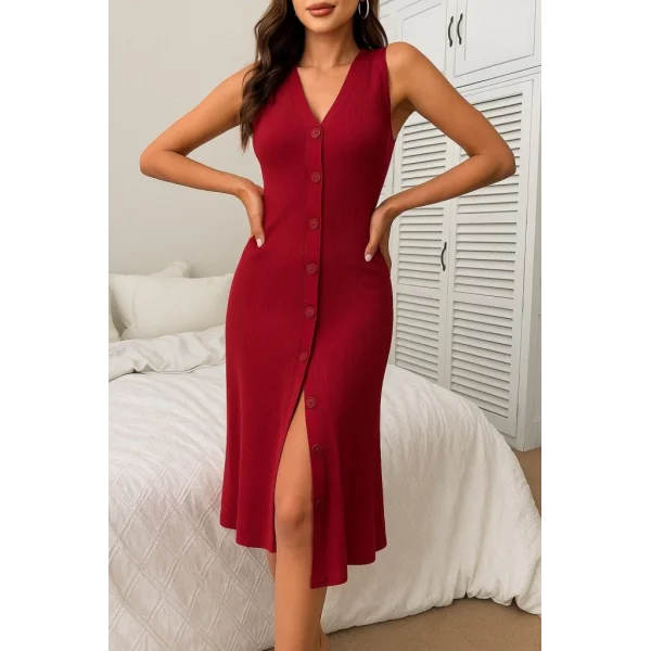 Kadın V Yakalı önden Düğmeli Kaşkorse Elbise
