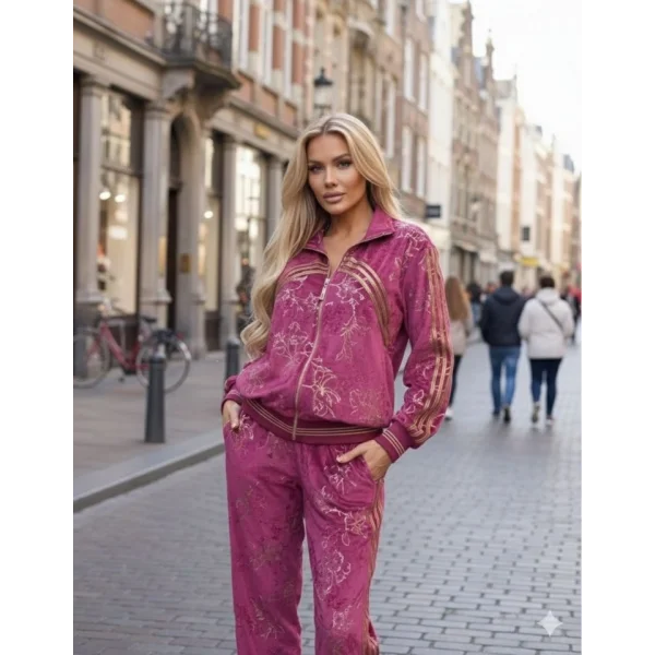 Kadın Varak Baskılı Kadife Kumaş Hırka Ve Pantolon Ikili Takım