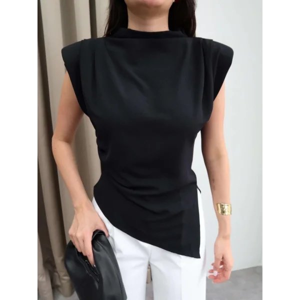 Kadın Vatkalı Asimetrik Kesim Dökümlü Scuba Kumaş Şık Bluz