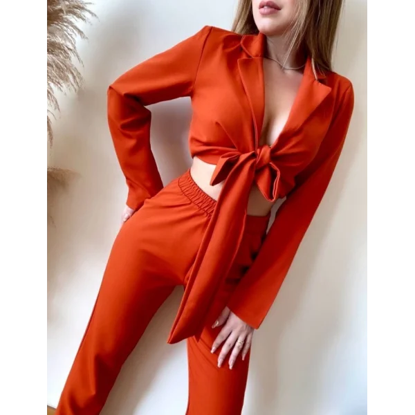 Kadın Vatkalı Bağlamalı Bluz Pantolon Alt Ikili Takım