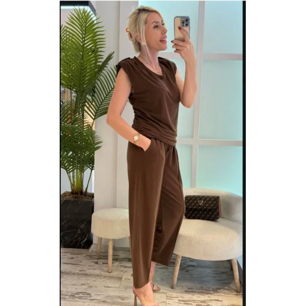 Kadın Vatkalı Düşük Kol Rahat Kesim İkili Takım