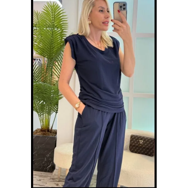 Kadın Vatkalı Düşük Kol Rahat Kesim İkili Takım