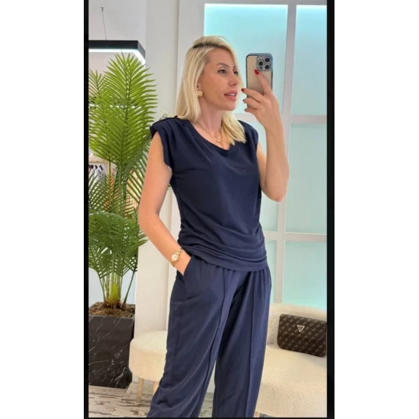 Kadın Vatkalı Düşük Kol Rahat Kesim İkili Takım