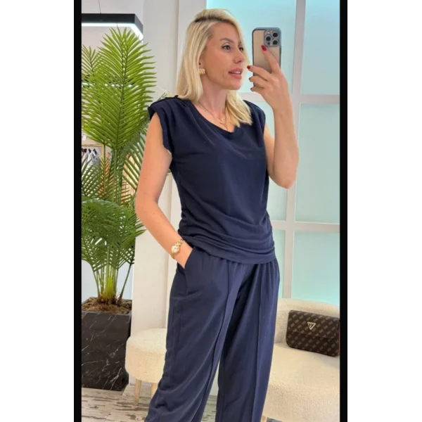 Kadın Vatkalı Düşük Kol Rahat Kesim İkili Takım