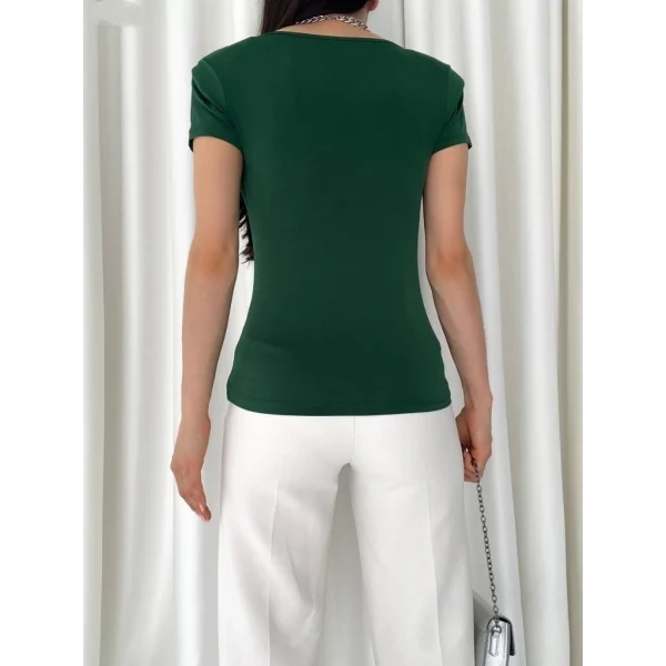 Kadın Vatkalı Omuzlar Pileli Kısa Kol Sandy Kumaş Bluz