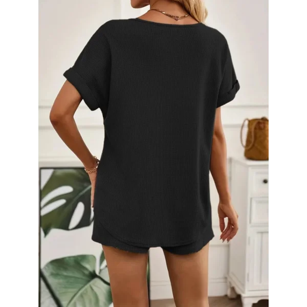 Kadın Waffle şort Tshirt Ikili Takım