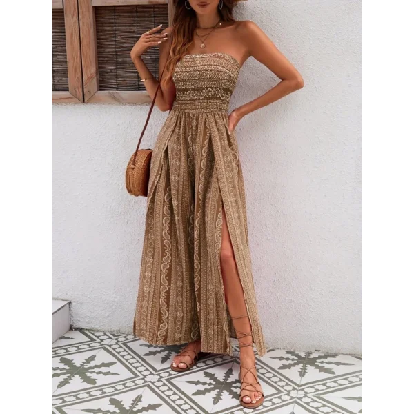 Kadın Yakası Gipe Detaylı önden Yırtmaç Detaylı Desenli Süprem Pantolon Etek