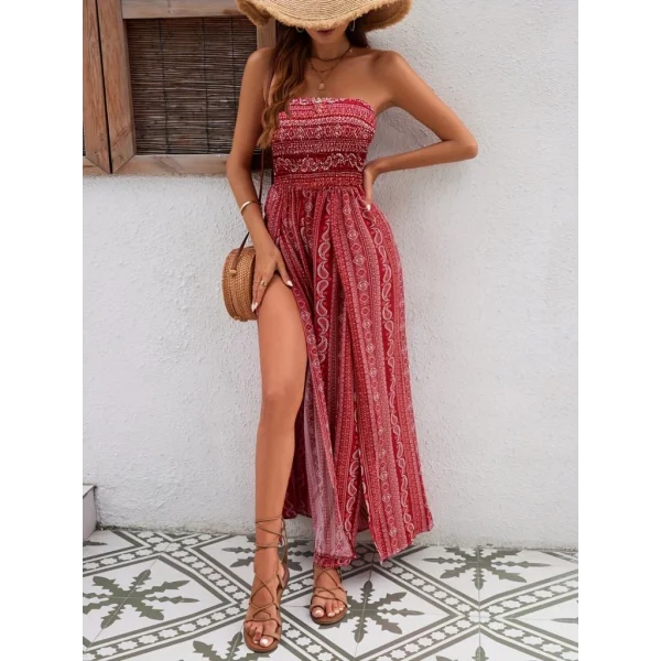 Kadın Yakası Gipe Detaylı önden Yırtmaç Detaylı Desenli Süprem Pantolon Etek