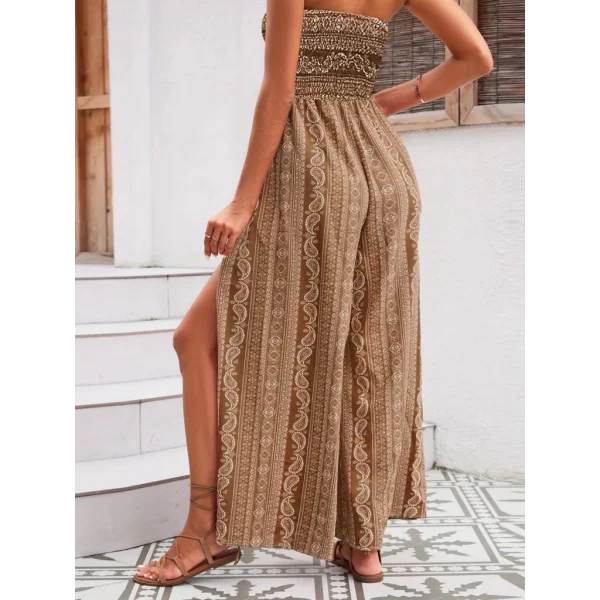 Kadın Yakası Gipe Detaylı önden Yırtmaç Detaylı Desenli Süprem Pantolon Etek