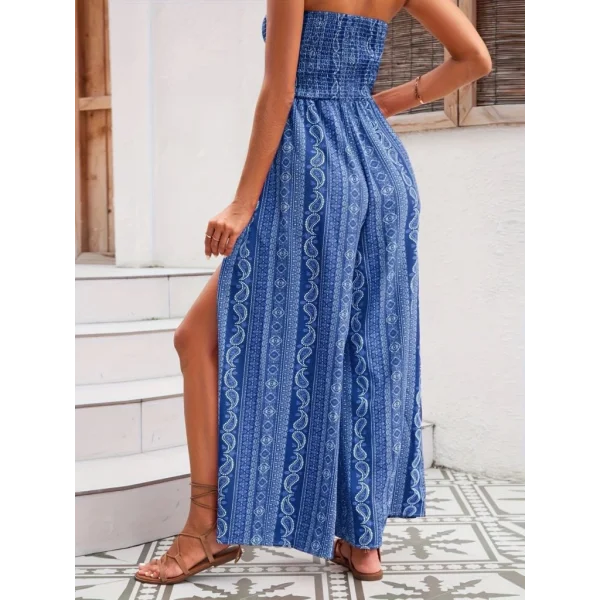 Kadın Yakası Gipe Detaylı önden Yırtmaç Detaylı Desenli Süprem Pantolon Etek