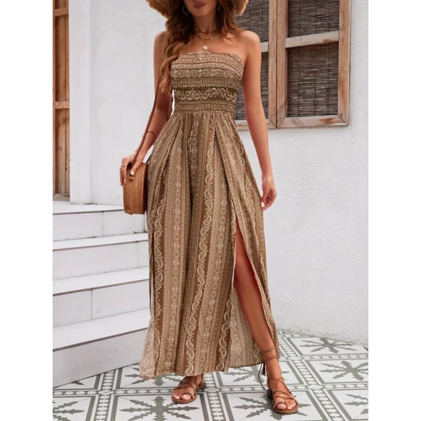 Kadın Yakası Gipe Detaylı önden Yırtmaç Detaylı Desenli Süprem Pantolon Etek