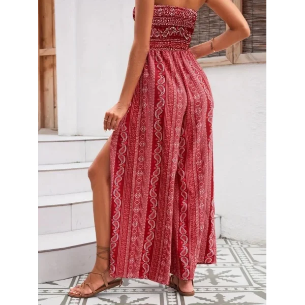 Kadın Yakası Gipe Detaylı önden Yırtmaç Detaylı Desenli Süprem Pantolon Etek