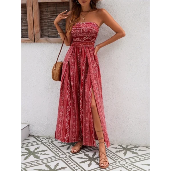 Kadın Yakası Gipe Detaylı önden Yırtmaç Detaylı Desenli Süprem Pantolon Etek