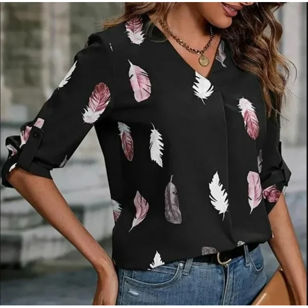 Kadın Yaprak Baskı Ayarlanabilir Fakir Kol Süper Soft Bluz