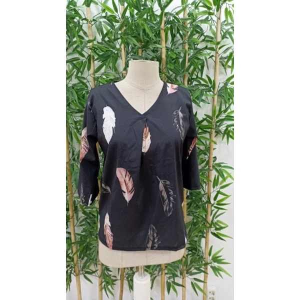 Kadın Yaprak Baskı Ayarlanabilir Fakir Kol Süper Soft Bluz