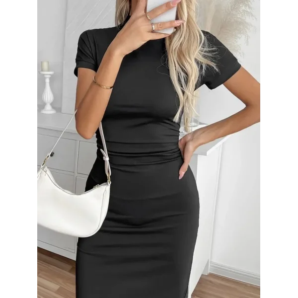 Kadın Yarı Balıkçı Yaka Yırtmaçlı Dalgıç Midi Elbise