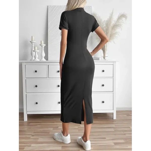 Kadın Yarı Balıkçı Yaka Yırtmaçlı Dalgıç Midi Elbise