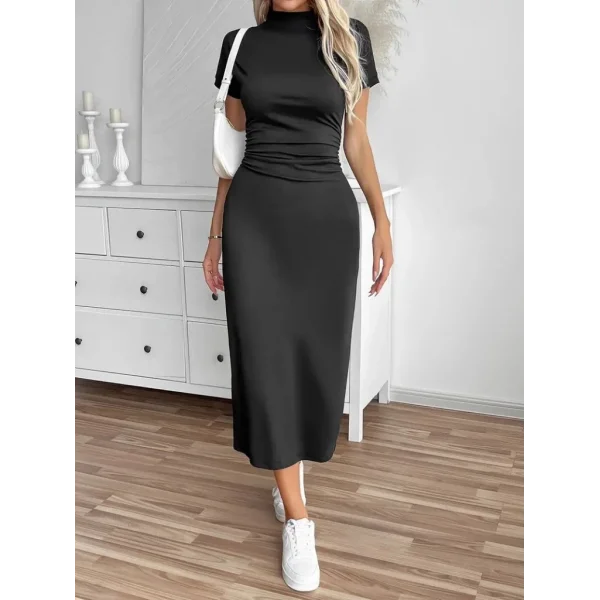 Kadın Yarı Balıkçı Yaka Yırtmaçlı Dalgıç Midi Elbise