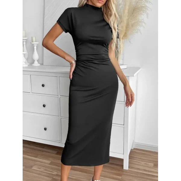 Kadın Yarı Balıkçı Yaka Yırtmaçlı Dalgıç Midi Elbise