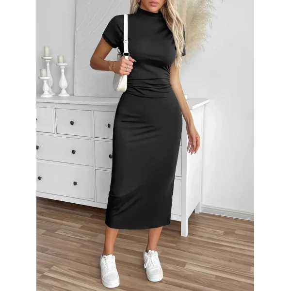 Kadın Yarı Balıkçı Yaka Yırtmaçlı Dalgıç Midi Elbise