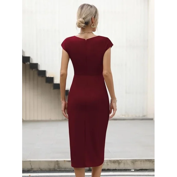 Kadın Yarım Ay Kollu Bisiklet Yaka Yandan Drapeli Ithal Krep Elbise