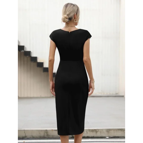 Kadın Yarım Ay Kollu Bisiklet Yaka Yandan Drapeli Ithal Krep Elbise