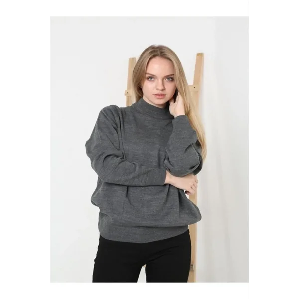 Kadın Yarım Balıkçı Yaka Triko Kazak - Füme