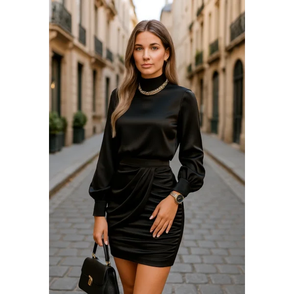 Kadın Yarım Balıkçı Yaka Vatka Ve Büzgü Detay Mini Elbise