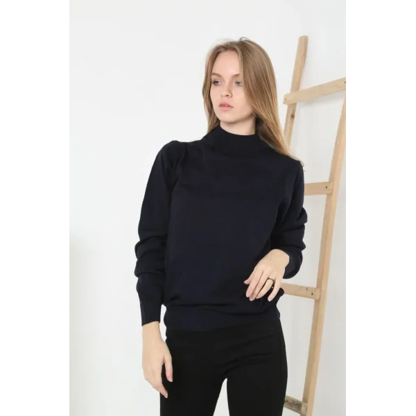 Kadın Yarım Boğaz Triko Kazak yumuşak dokulu Pamuklu ince Dokuma, uzun kollu Rahat Regular kalıp - Siyah