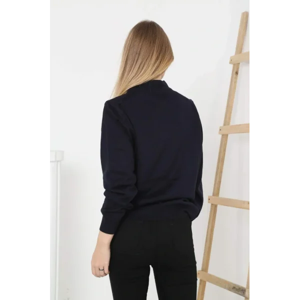 Kadın Yarım Boğaz Triko Kazak yumuşak dokulu Pamuklu ince Dokuma, uzun kollu Rahat Regular kalıp - Siyah